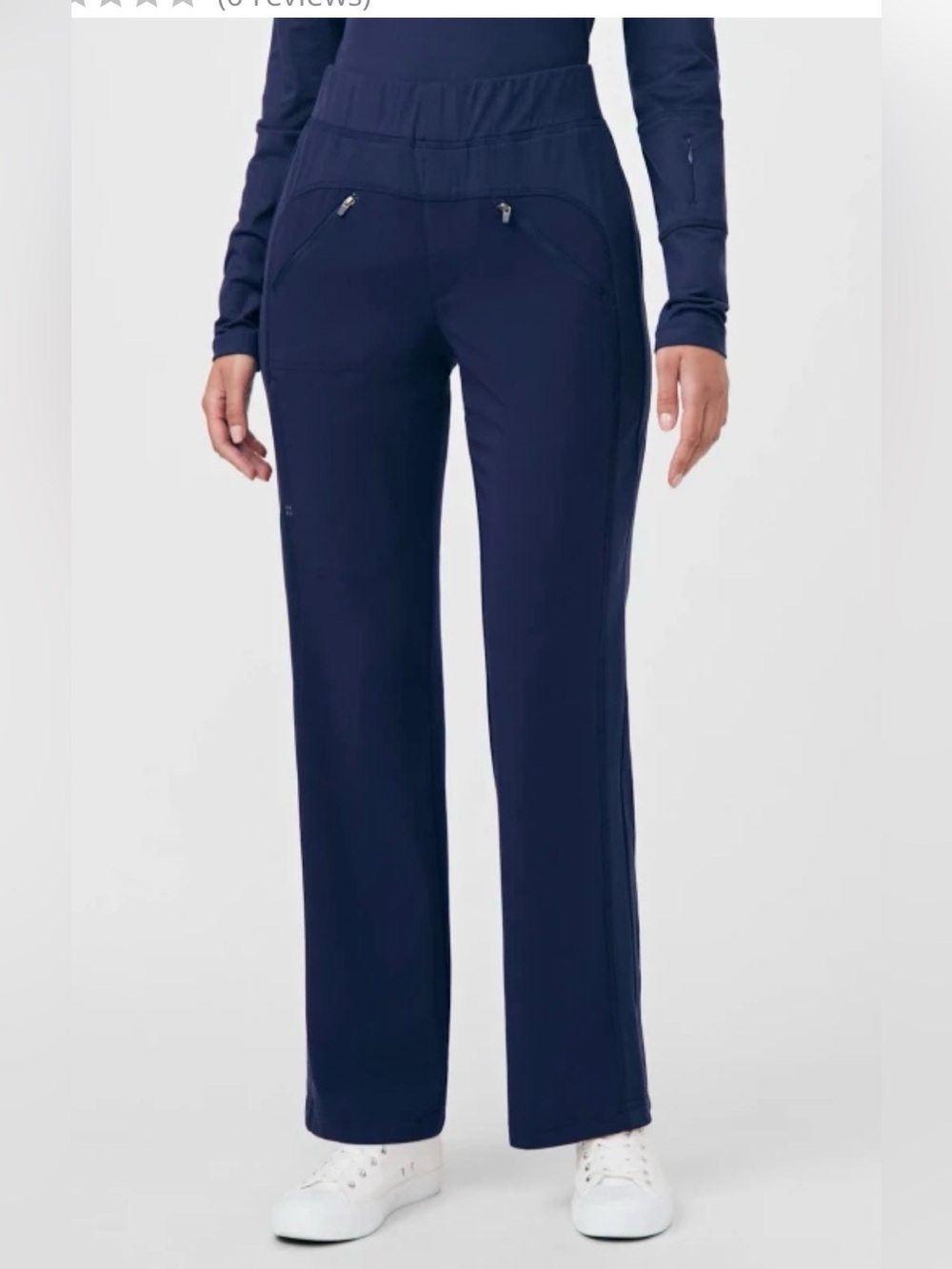 NWT White Cross Knit Panel Boot Cut Pant Scrubs Navy , Large Petite
